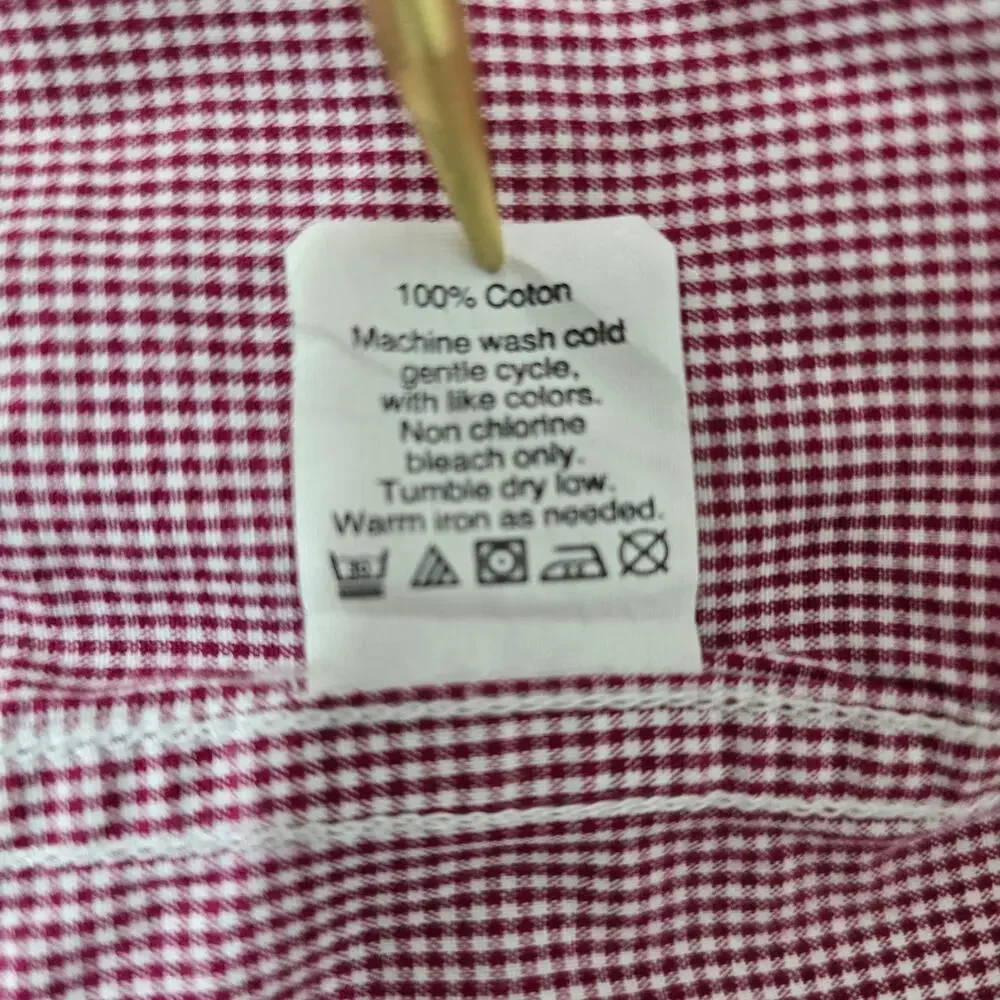 J. Crew Shirt Men XL Micro / Mini Red Gingham Check Long Sleeve Button down